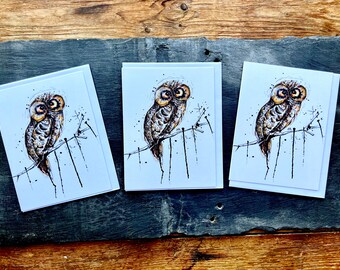 Greetings Card - Note Card - Owl - Illustrated Art Card