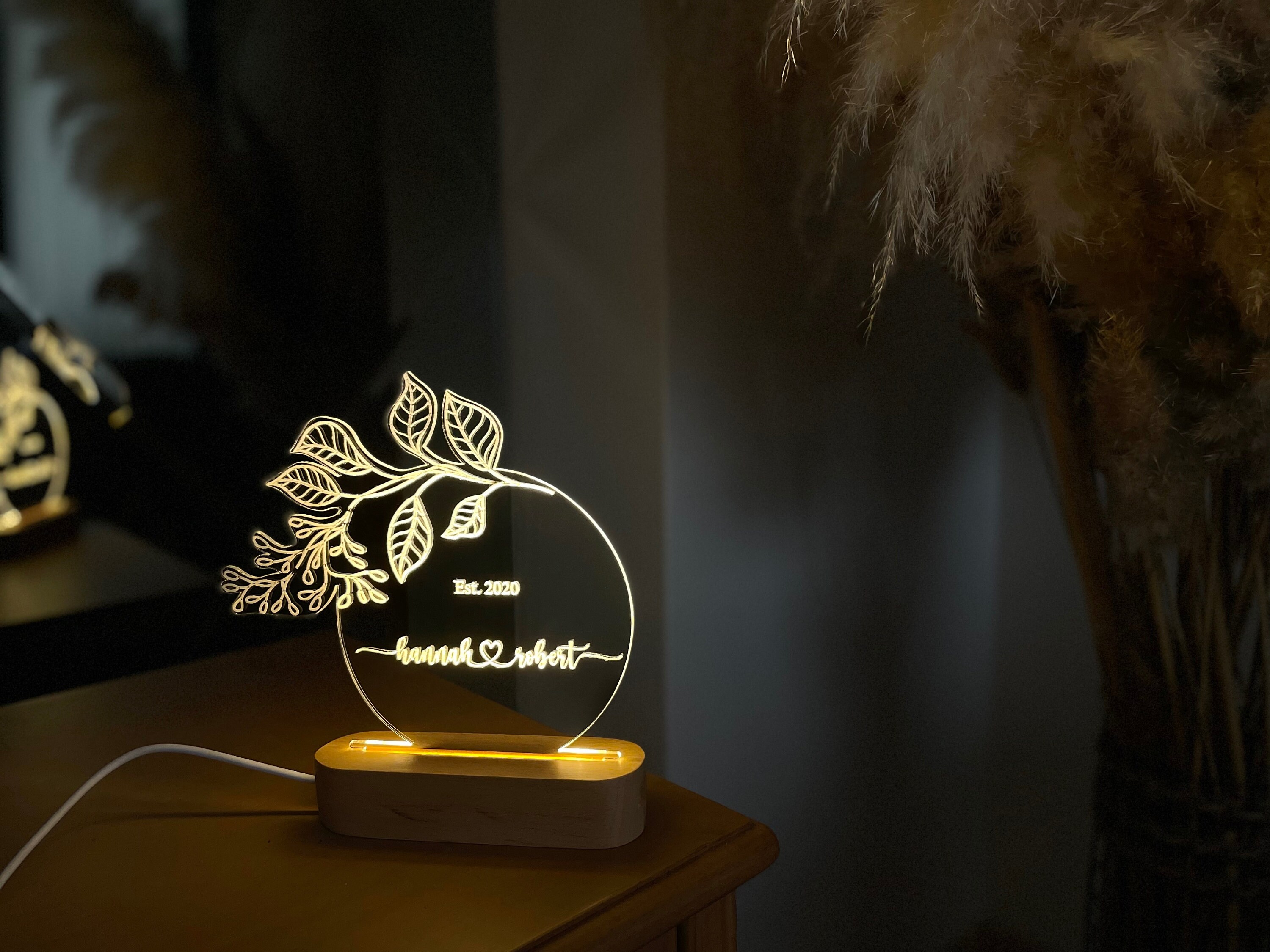 Modern Handmade LED Light With Natural Wood Base & Chic Plexiglass Eco