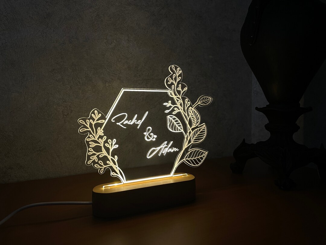 Modern Handmade LED Light With Natural Wood Base & Chic Plexiglass Eco