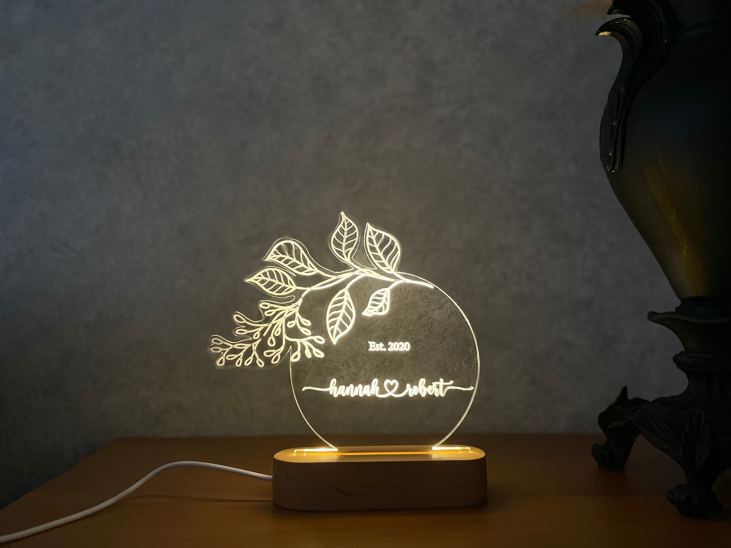 Modern Handmade LED Light With Natural Wood Base & Chic Plexiglass Eco