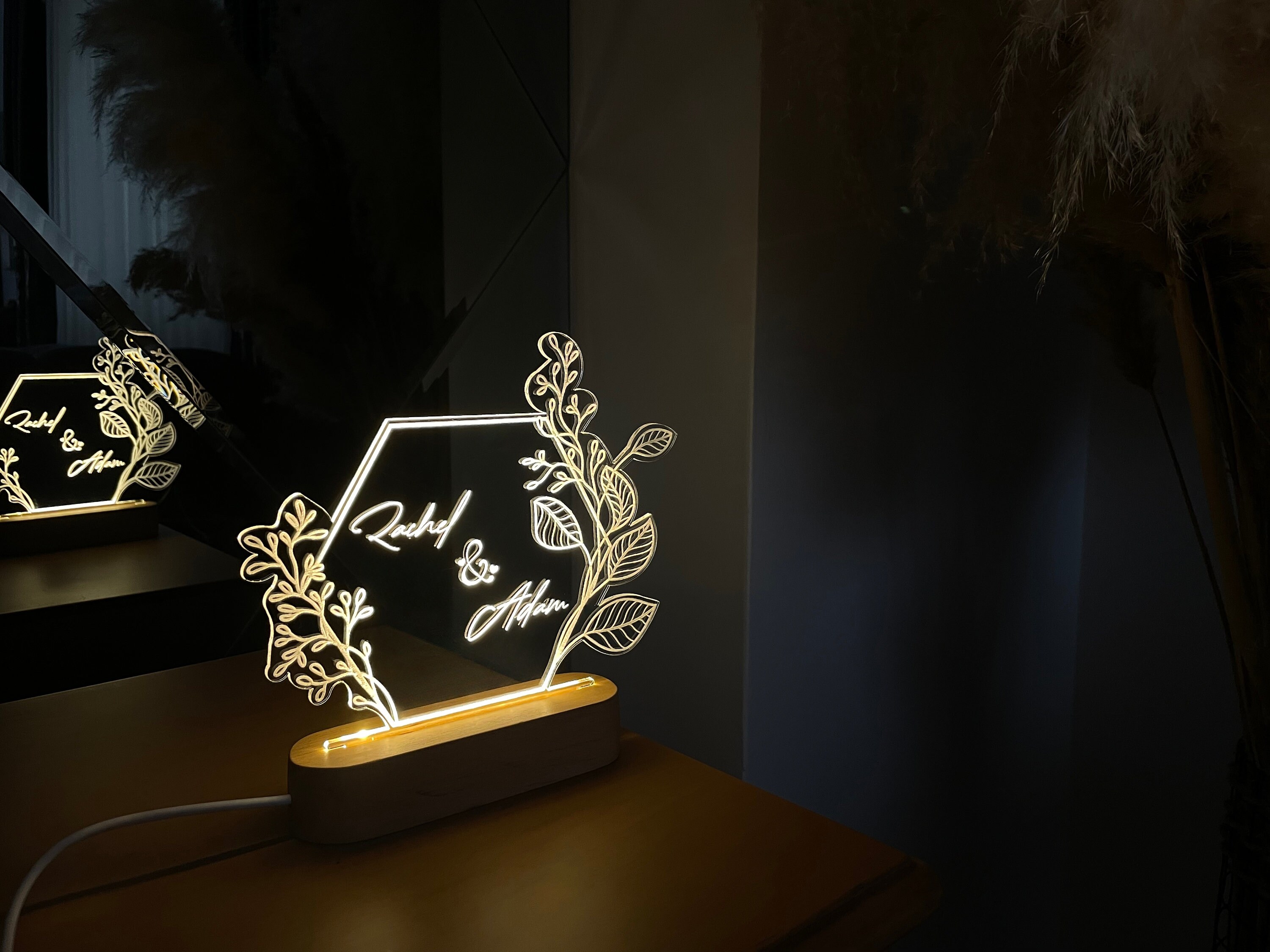 Modern Handmade LED Light With Natural Wood Base & Chic Plexiglass Eco