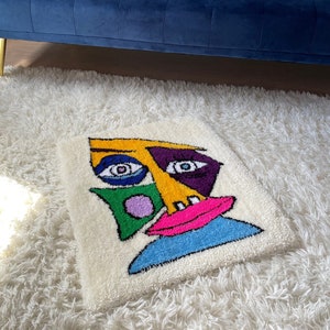 Handmade tufted carpet | Rug &quot;WEIRD FACES&quot; unique | Handmade | made of wool | craftsmanship