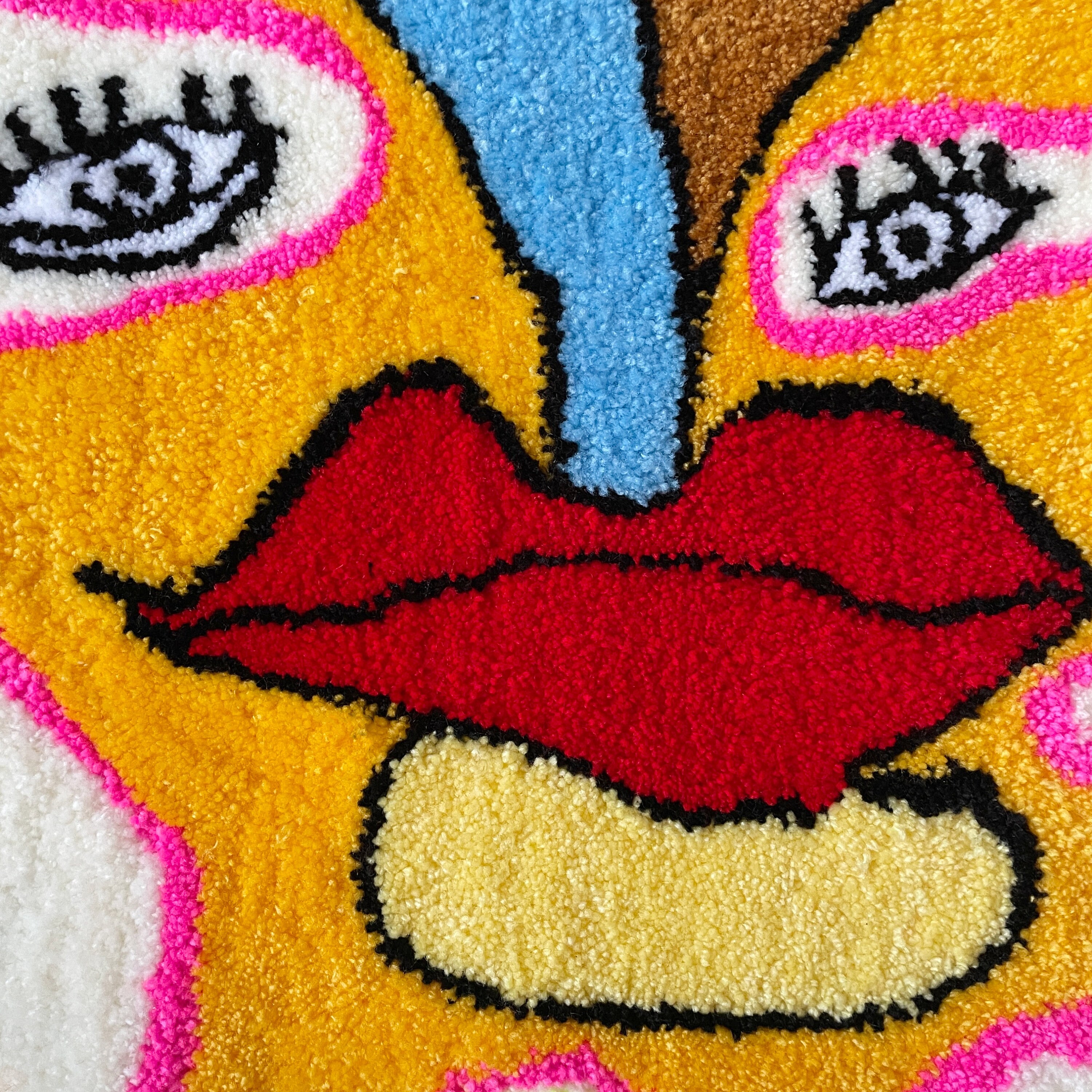 Colorful Face Rug Handmade Tufted Rug weird FACES NO. 5 Wool Recycled Project - Etsy