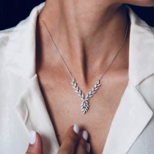 Luxury 18K Gold Diamond Necklace, Royal Marquise style 14K Gold Round Cut Diamond Necklace, Designer Necklace for Women Her Anniversary Gift