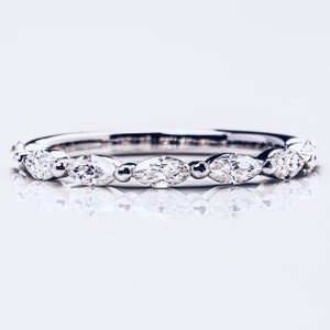 18K Gold Half Eternity Band Diamond Wedding Ring,4.5x2.5mm Marquise Brilliant cut Lab Diamond Anniversary Statement Stacking Women Ring Gift
