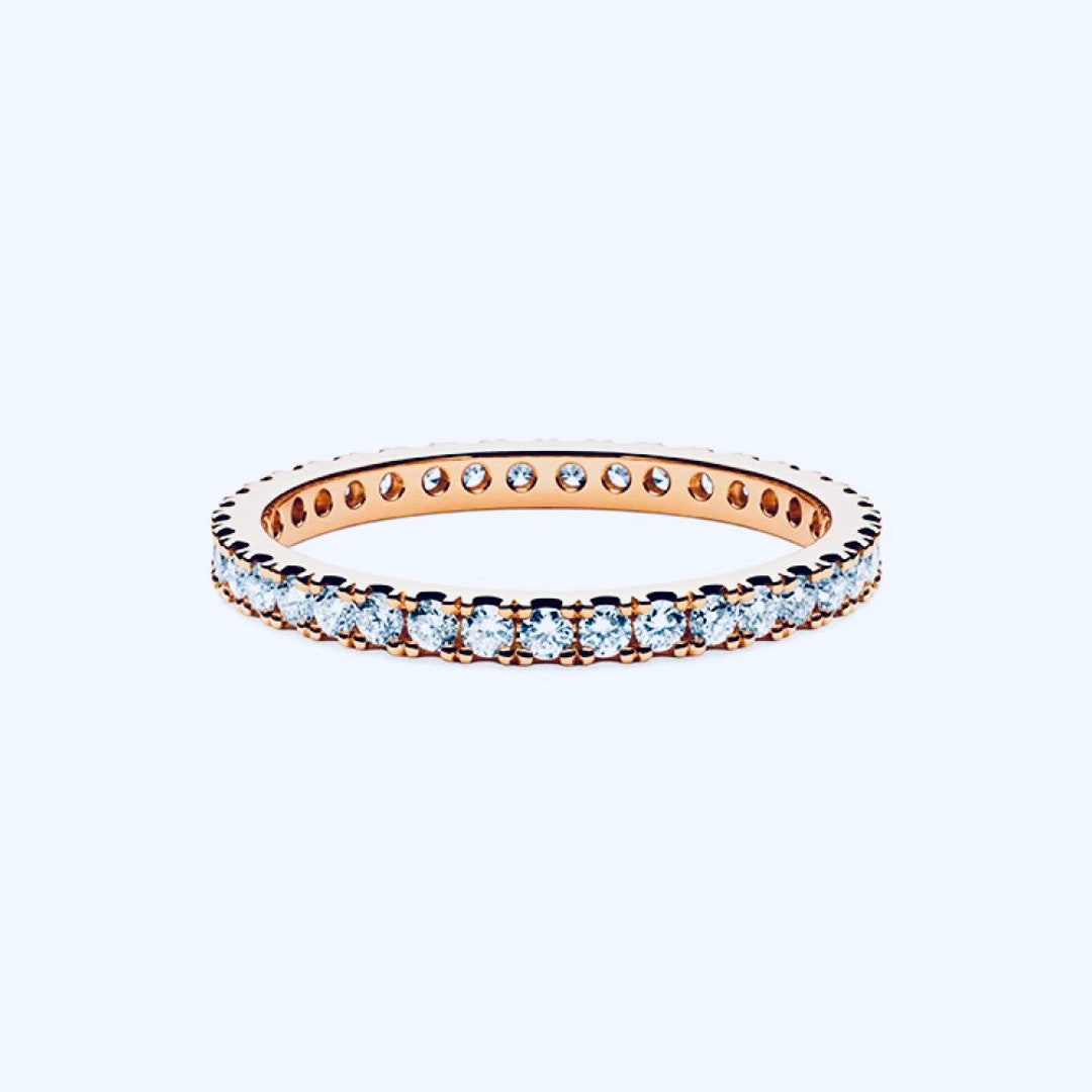 14K Solid Gold Full Eternity Band Diamond Wedding Ring, Royal 18K Rose ...