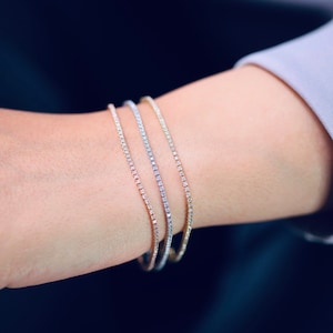 14K Solid White Yellow Rose Gold Dainty 1.30mm Diamond Tennis Bracelet, 1 TCW Minimal Tennis Bracelet, Bridal Wedding Anniversary Women Gift