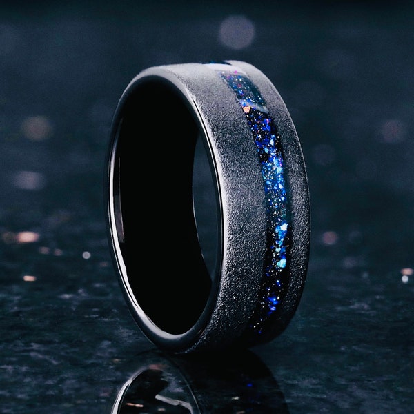 Orion Nebula 8mm Tungsten Carbide Wedding Band Ring Luxury Sandblasted Black Tungsten Galaxy Ring for Unisex Anniversary Band His & Her Gift