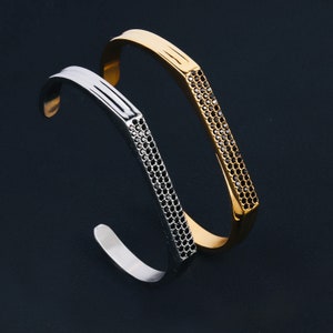 Luxury 18K Solid Gold 6mm Wide 1.5mm Black Natural Diamond Cuff Bangle 14K Men Women Cuff Bracelet 10K Gold Unisex Cuff His Her Diamond Gift