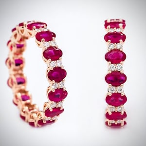 Ruby Eternity Band for Her 18K Gold Luxury Natural Red Ruby & Diamond Ring Full Eternity Band Ruby Anniversary Unisex Ring Gift Band for Her