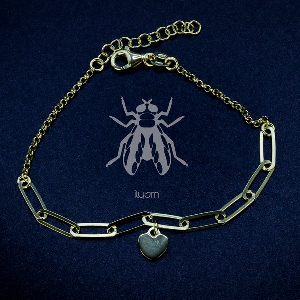 Beautiful 18ct Gold Heart Charm Chain Link Bracelet | 18ct Gold pepper clip chain bracelet | Sterling Silver Bracelet for women | Best Gift