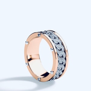 Luxury 8 mm Wedding Band Men 14K Gold Lab Diamond 2 Colour Ring Platinum Diamond Anniversary Ring Unisex 18K Designer Ring Gift His Her Ring