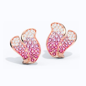 Luxury 14K Gold Diamond Earrings Ombre Pink Sapphire Gemstone Screw back Hoop Earring 18K Gold Ruby Diamond Hoop Earrings for Women Gift Her