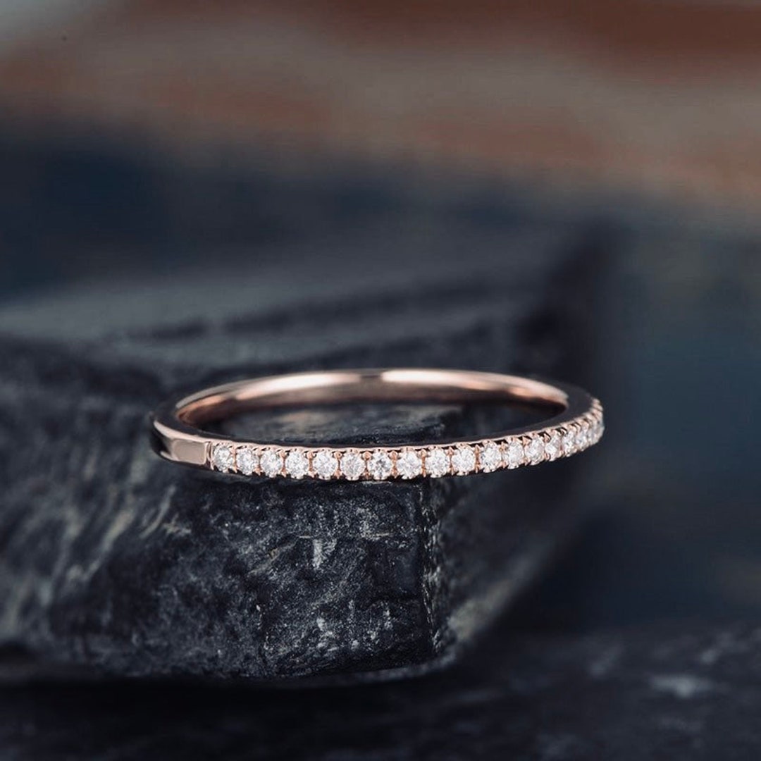 14K Gold Half Eternity Band Diamond Wedding Ring Royal 18K Rose Gold ...