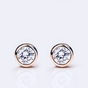 Luxury 2.0 TCW Round Diamond Push back Stud Earrings 14K Gold 1.0 CT each Diamond Stud 18K Gold Lab Diamond Bezel Studs Pair Unisex Her Gift