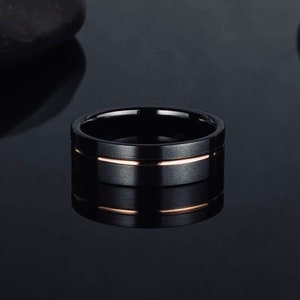 Men&#39;s Black Tungsten Wedding Band 18K Rose Gold Tungsten Ring for Men Women 8 mm Black Luxury Groom&#39;s Wedding Ring Anniversary Gift for Love