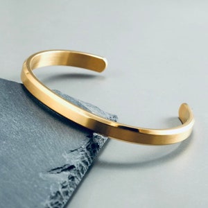 Elegant 14K Solid Yellow White or Rose Gold 6mm Wide Cuff Bangle Classic 18K Bevelled Edges Mens Cuff Bracelet 10K Gold Unisex Cuff His Gift