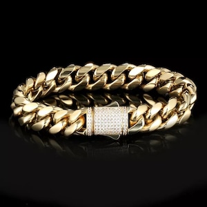 Luxury 18K Solid Yellow Rose Gold 1.20 mm Diamond Cuban Link Bracelet 14K Gold 10 mm Wide Cuban Link Bracelet Wedding Anniversary Women Gift