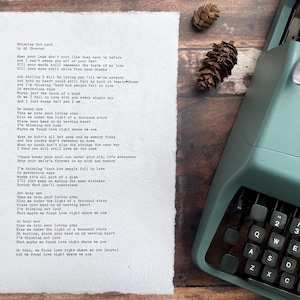 A4 Custom song lyrics or quote hand-typed | Bespoke wedding gift | wedding song print | Vows print | 1st anniversary gift | Custom quote