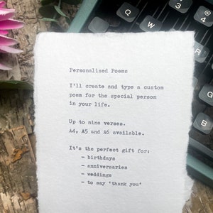 Custom poem print hand-typed | Personalised hand typed poem | A4 custom typewriter print |vintage gift for birthday |vintage wedding