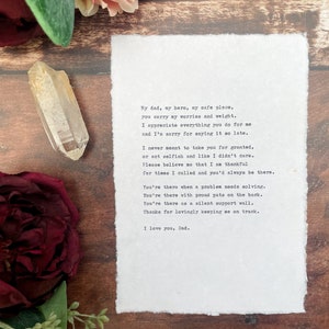 Poesia per la festa del papà dattiloscritta A5 / Stampa di poesia personalizzata per papà dattiloscritta a mano / Stampa per la festa del papà / Lettera dattiloscritta per papà / Regalo per papà / Regalo vintage per papà