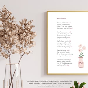 A Mum&#39;s Love downloadable poem | Bereavement poem |  Printable Poem | Loss of mum poem | poetry print download | Heavenly mum poem