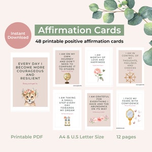 48 Tarjetas de Afirmación / Afirmaciones Imprimibles / Tarjetas de Cotización Positiva / Baraja de Tarjetas de Afirmación / Tarjetas de Afirmación Positiva / Descarga instantánea