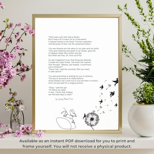 There was a girl who had a dream downloadable poem B&W |  Printable Poem | Uplifting poem | Poetry Print Download | Poem Print|Poem Wall Art