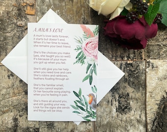 A mum's love sympathy card | Loss of mum card | Mum grief poem | Mom loss poem | Loss of mum poem | Mum sympathy card | Mum condolence card