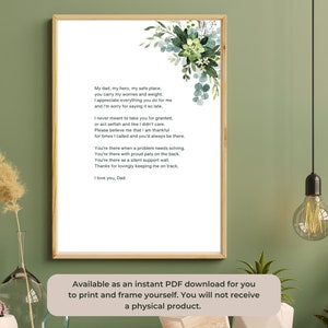 Mi papá, mi héroe, poema personalizado descargable impreso / Poema de papá de descarga instantánea para un obsequio considerado por el Día del Padre o un regalo de cumpleaños para papá