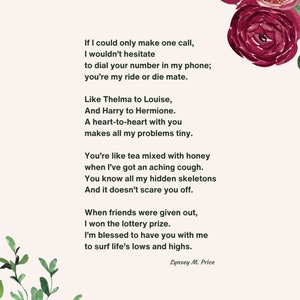 Friendship poem downloadable poem print |  Best friend poem | Instant download pal poem | Best Friend Quote | Best Friend digital print