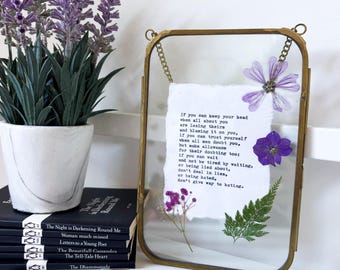 Custom Typewriter Quote in Antique Brass Frame | Personalised Framed Wall Art with Dried Flowers | Thoughtful Gift | Anniversary Present