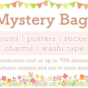 Mystery Grab Bag - up to 70% off | P4P | Washi Tape, Charms, Pins | Mini Prints / Posters or Assorted Mix | Lucky Dip