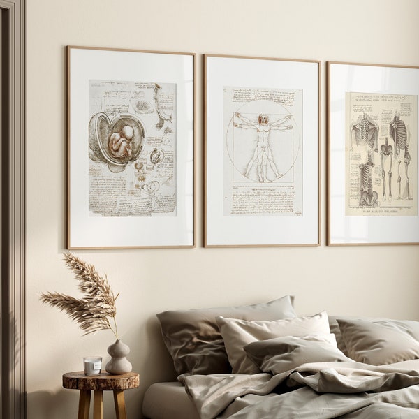 3 Printable ’Da Vinci Famous Drawings’ for Wall Decor • The Vitruvian Man • Da Vinci Digital Art • MEGA BUNDLE • Instant Digital Download