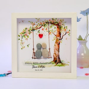 Personalized 40th Anniversary Gift For Parents, 40th Wedding Anniversary Gift For Husband, Ruby Anniversary Gift, Wedding Pebble Art