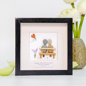 Personalized 8th Anniversary Gift For Him, Bronze Anniversary Wedding Gift For Her, 8 Year Anniversary Pebble Frame, 8th Wedding Pebble Art