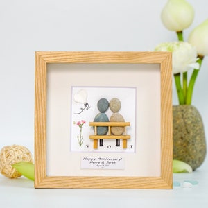 Personalized 1st Anniversary Gift For Wife, First Wedding Anniversary Gift For Couples, Wedding Pebble Art Stand for Desktop or Wall Hanging