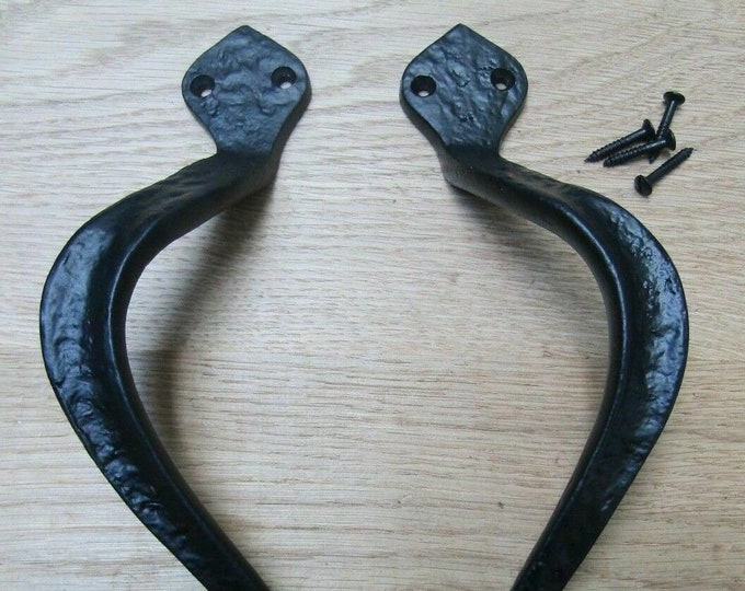 PAIR OF cast iron door pull handles rustic vintage old country cottage Handles decorative ornate pull handles