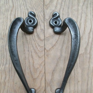 PAIR OF cast iron door pull handles rustic vintage old country cottage Handles decorative French ornate pull handles