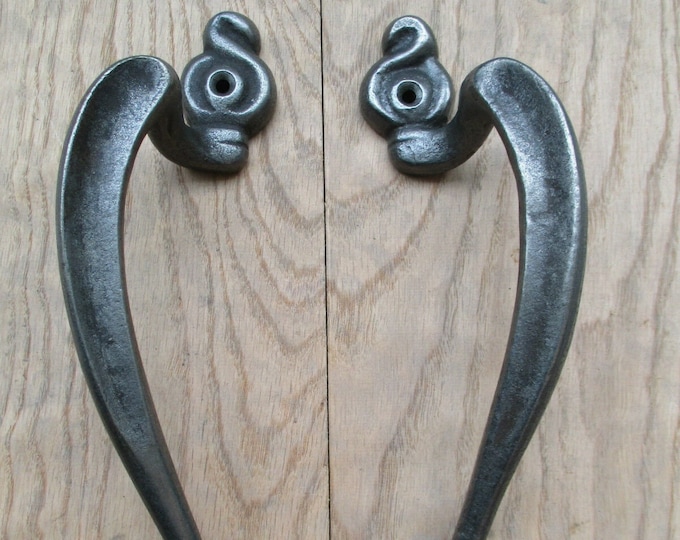 PAIR OF cast iron door pull handles rustic vintage old country cottage Handles decorative French ornate pull handles