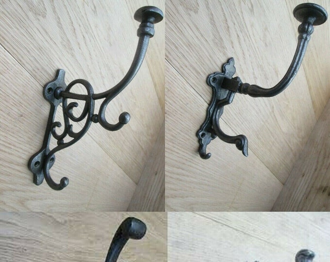 Cast iron Rustic Vintage Victorian retro old coat hanging hook peg hanger large ANTIQUE IRON