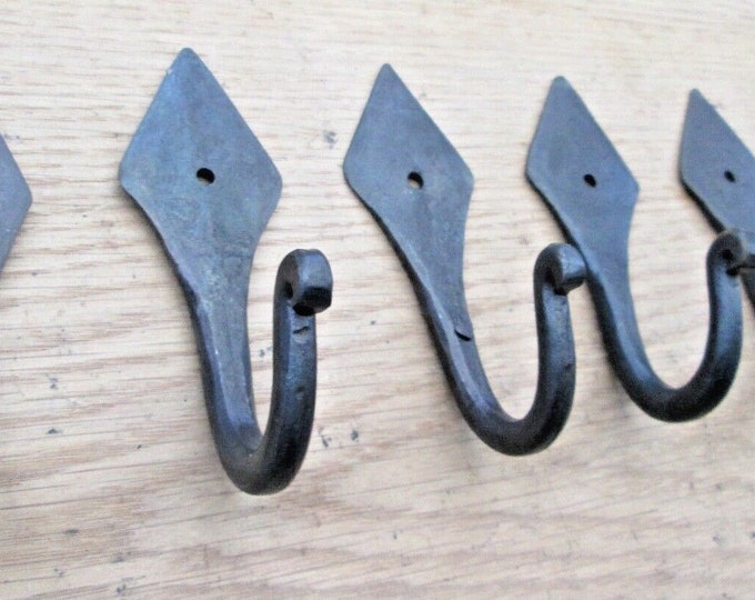 Rustic iron coat hook Handforged blacksmith traditional retro vintage old victorian hanging utility hooks Black wax