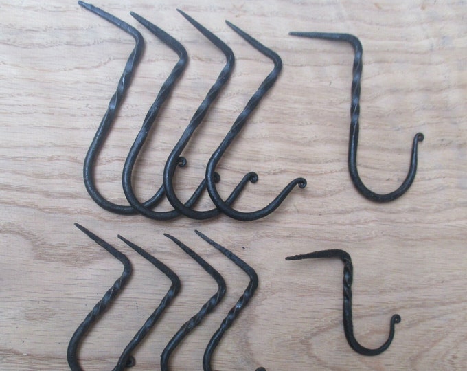 Rustic iron NAIL IN HOOKS hand forged vintage Blacksmith kitchen beam cup mug dresser