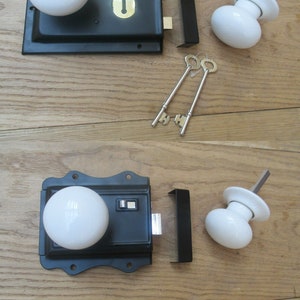 WHITE PLAIN CERAMIC vintage Victorian old English Retro style door rim lock latch rim knob door handles set traditional period home