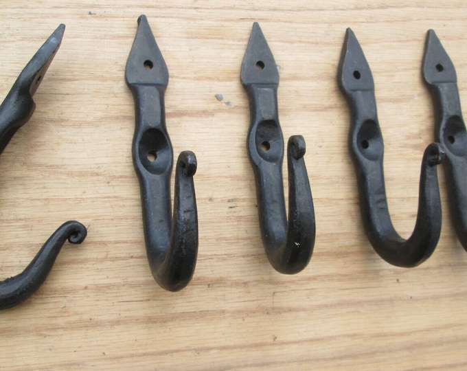 Rustic iron coat hook Handforged blacksmith traditional retro vintage old victorian hanging utility hooks Black wax