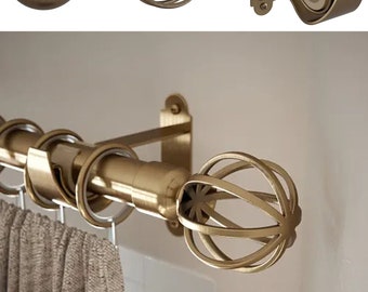 ANTIQUE BRASS Traditional Curtain Pole Fittings Curtain rail/ Sphere Ball/Cage Finial/drapery pole Rings/wall support/Bay window L bracket