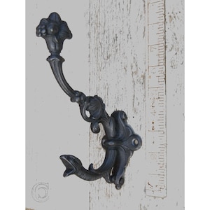 HEAVY 9" Cast iron Rustic Vintage Victorian retro old coat hanging hook peg hanger large ANTIQUE IRON