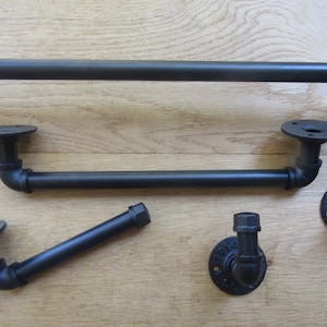 Steampunk industrial towel rail/toilet roll holder/robe hook/rustic iron old pipe Bathroom fittings vintage shabby chic
