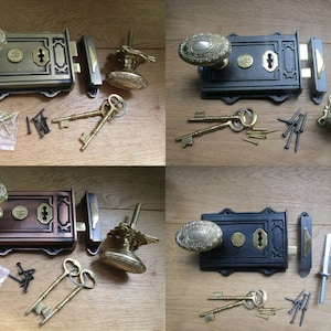Cast iron rustic vintage Victorian old English style door rim lock latch rim knob door handles set period home