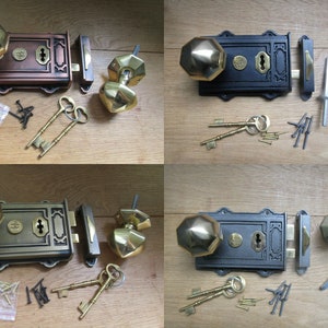 Cast iron rustic vintage Victorian old English style door rim lock latch rim knob door handles set period home